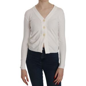 BYBLOS White V-neck Long Sleeve Cropped Cardigan Tops Women's Sweater